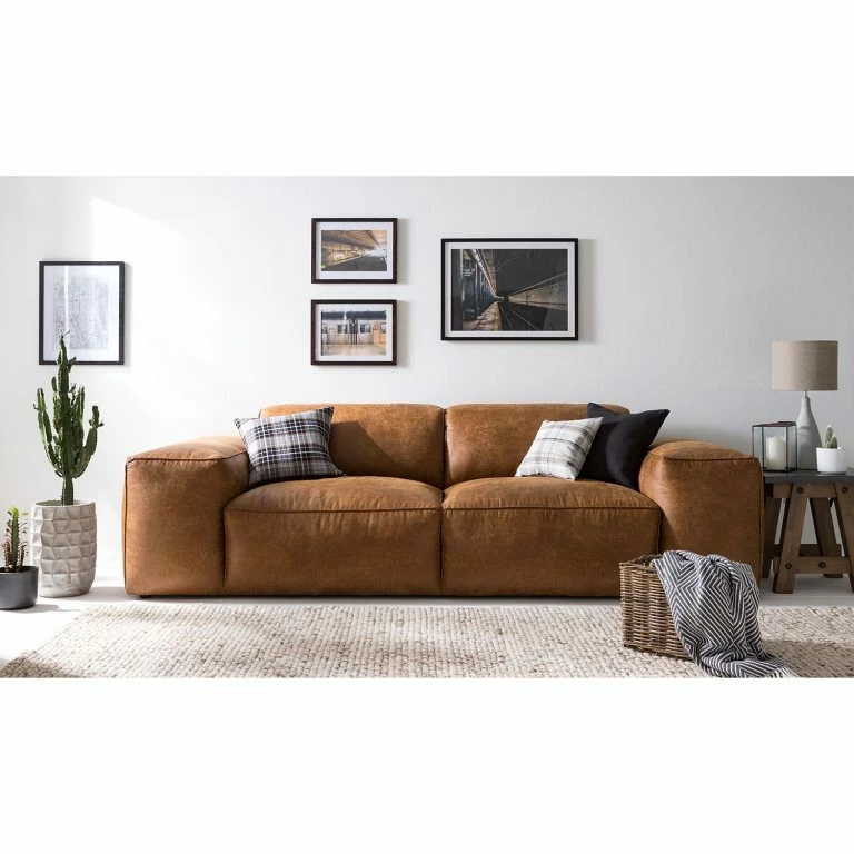 Loftscape Ars Manufacti Grand Canapé Burrill Aspect Cuir Vieilli – Cognac