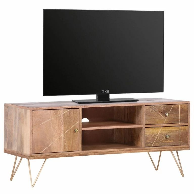 loftscape Ars manufacti Meuble TV Argallo – Manguier massif / Métal – Manguier / Doré