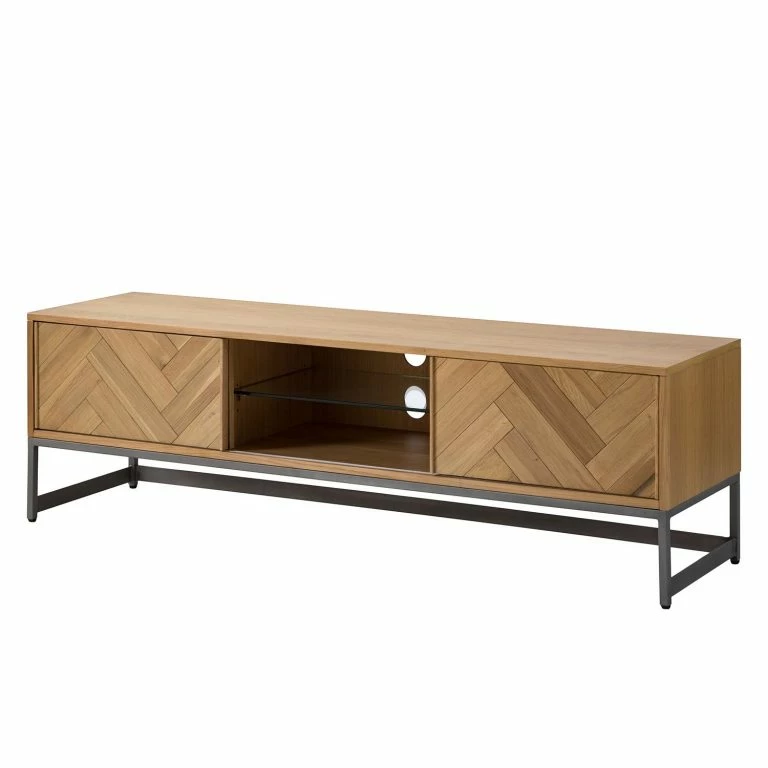 Loftscape Ars Manufacti Meuble TV Dharai – Placage En Bois Véritable / Métal – Chêne / Argenté