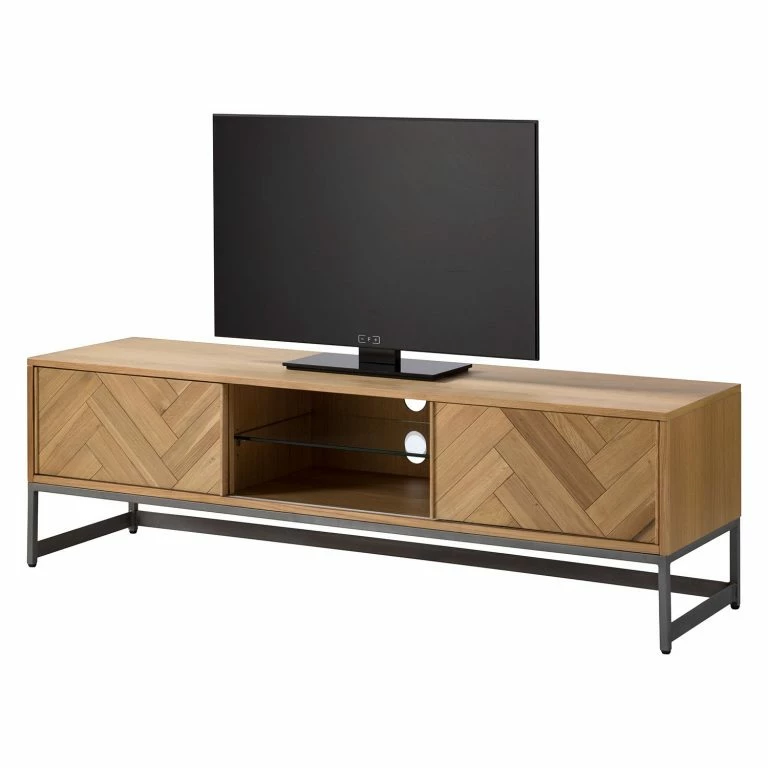 loftscape Ars manufacti Meuble TV Dharai – Placage en bois véritable / Métal – Chêne / Argenté