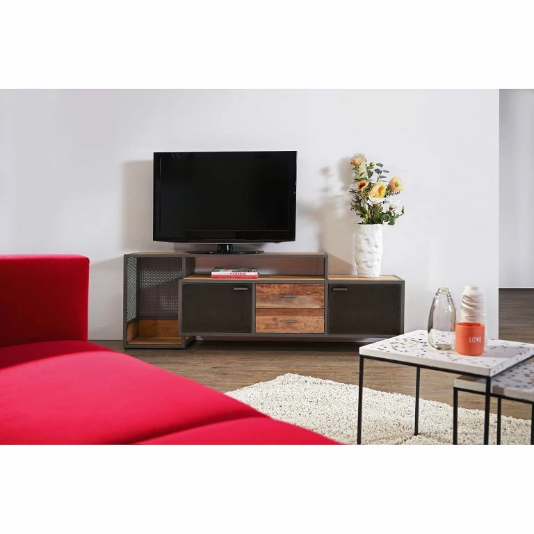 Loftscape Ars Manufacti Meuble TV Fyfield – Acacia Massif / Métal – Acacia / Gris