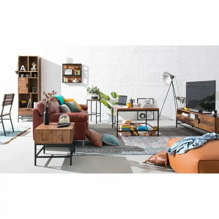 Loftscape Ars Manufacti Meuble TV Grasby I – Pin Recyclé / Métal – Pin Foncé / Noir