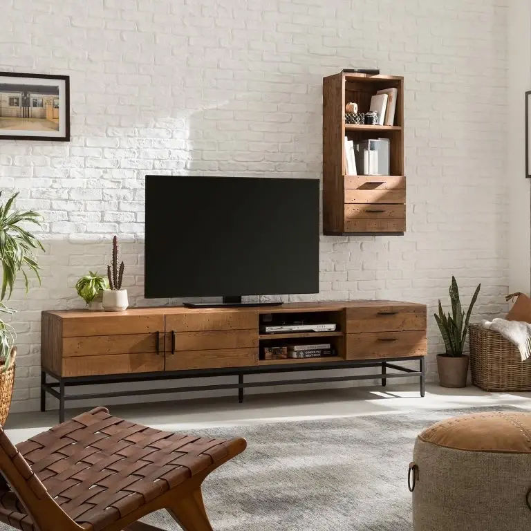 Loftscape Ars Manufacti Meuble TV Grasby III – Pin Recyclé / Métal – Pin Foncé / Noir