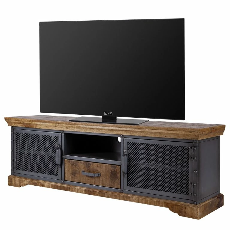 loftscape Ars manufacti Meuble TV Hunter II – Manguier massif / Métal – Manguier / Gris bleu