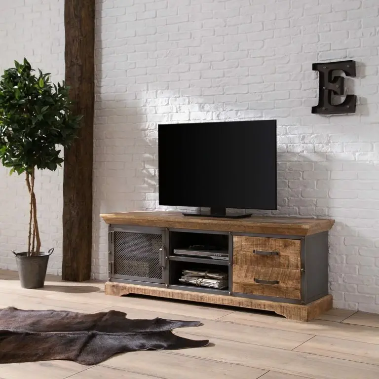 Loftscape Ars Manufacti Meuble TV Hunter – Manguier Massif / Métal – Manguier / Gris Bleu