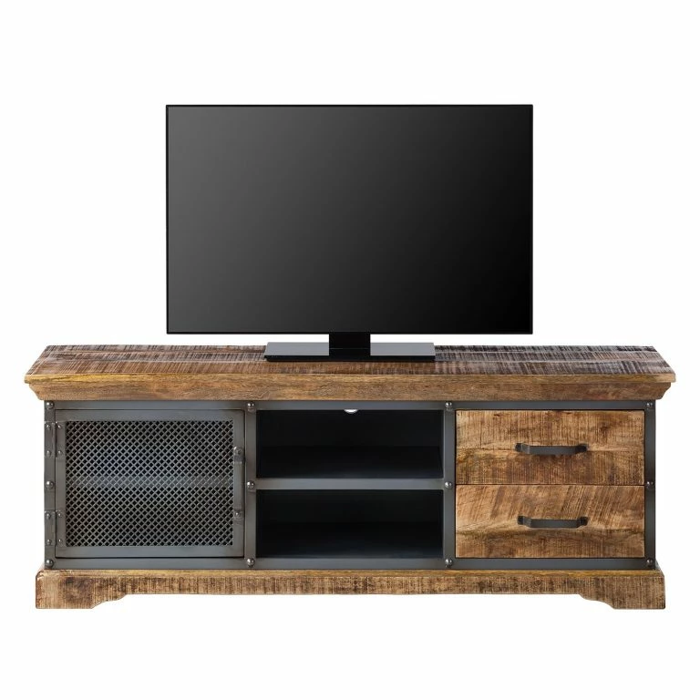 Loftscape Ars Manufacti Meuble TV Hunter – Manguier Massif / Métal – Manguier / Gris Bleu