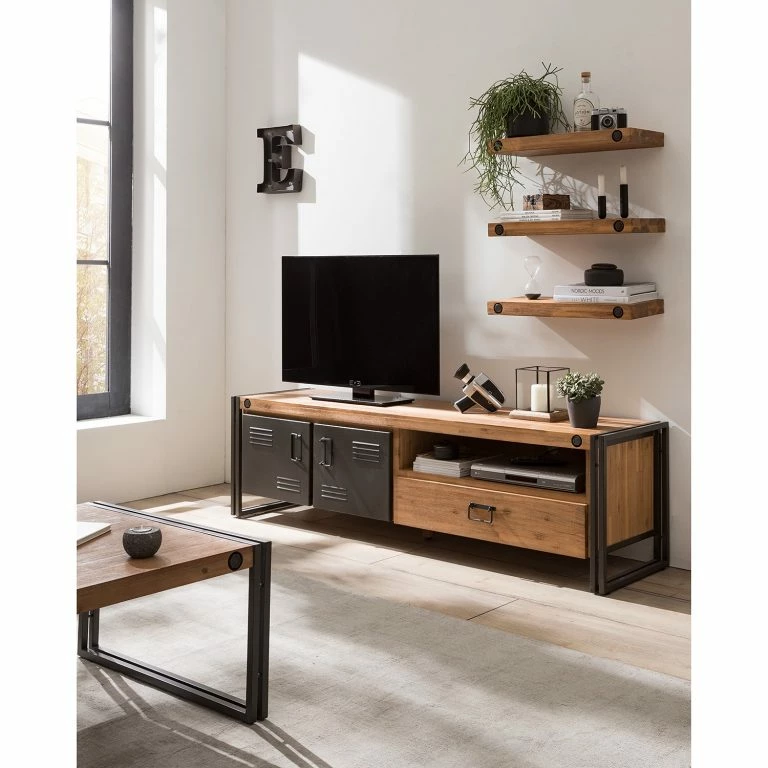 Loftscape Ars Manufacti Meuble TV Manchester IV – Acacia Massif / Métal – Acacia / Anthracite