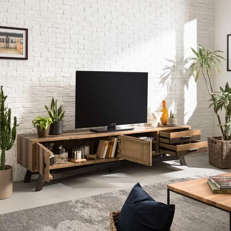 Loftscape Ars Manufacti Meuble TV Tamati III – Pin Massif / Fer – Pin / Noir