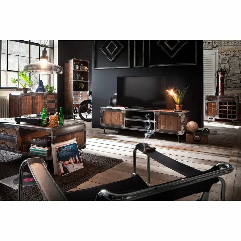 Loftscape Ars Manufacti Meuble TV Wharton I – Partiellement En Acacia Massif / Acier