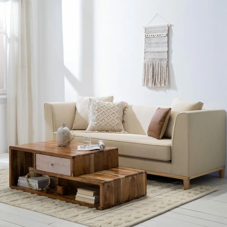 Loftscape Ars Manufacti Table Basse Buuda – Acacia Massif – Écru / Acacia