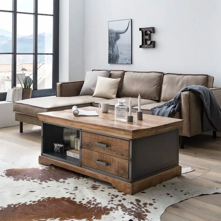 Loftscape Ars Manufacti Table Basse Hunter – Manguier Massif / Métal – Manguier / Gris Bleu