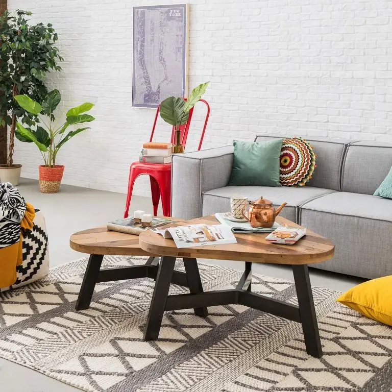 Loftscape Ars Manufacti Table Basse Tamati II – Pin Ancien / Métal – Pin Foncé / Noir