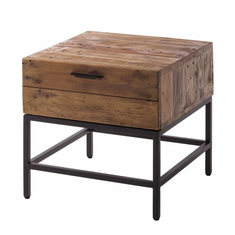 loftscape Ars manufacti Table d’appoint Grasby – Pin recyclé / Métal – Pin foncé / Noir