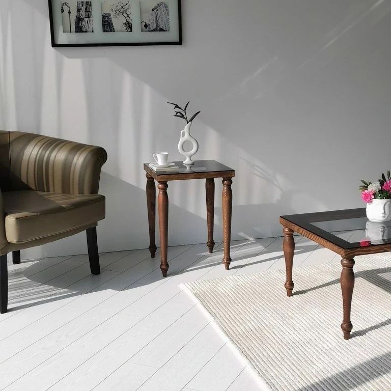 Loftscape Ars Natura Bout De Canapé Tating – Verre / Noyer Massif – Noir Fumé / Noyer