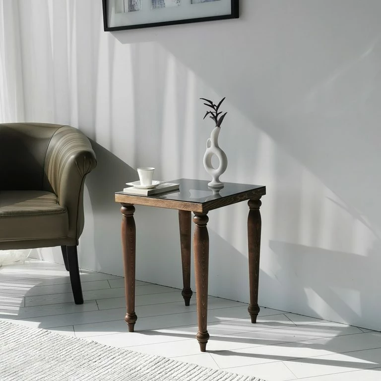 Loftscape Ars Natura Bout De Canapé Tating – Verre / Noyer Massif – Noir Fumé / Noyer