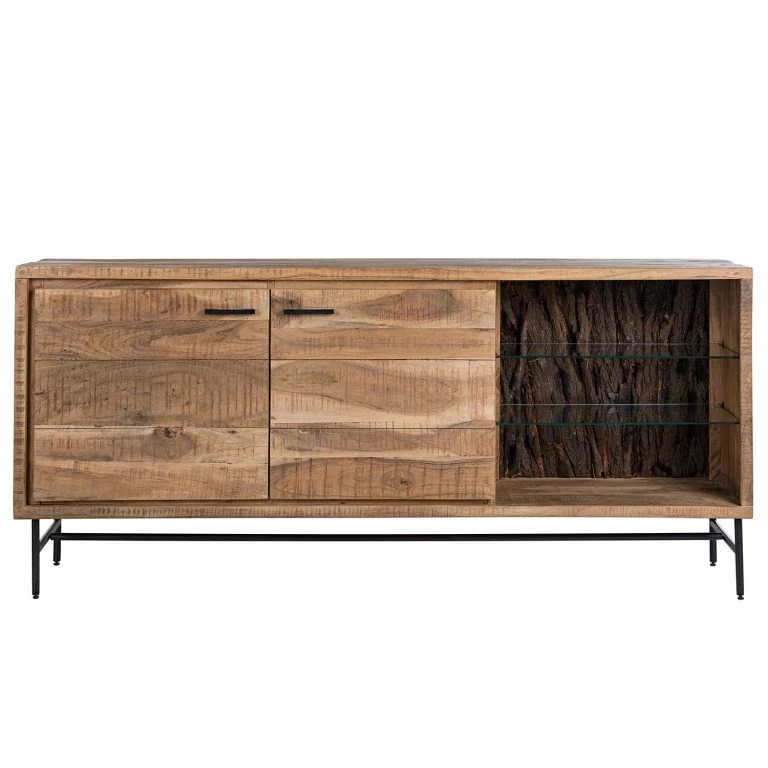 Loftscape Ars Natura Buffet Roody – Avec éclairage – Acacia Massif / Métal – Acacia / Noir