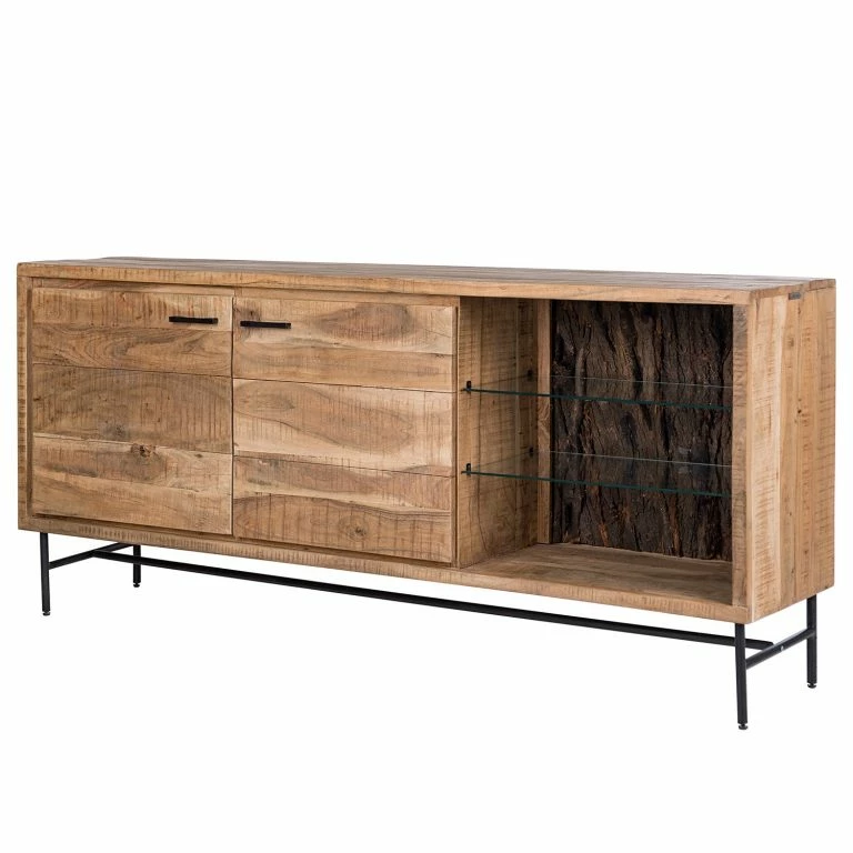 loftscape Ars Natura Buffet Roody – Avec éclairage – Acacia massif / Métal – Acacia / Noir