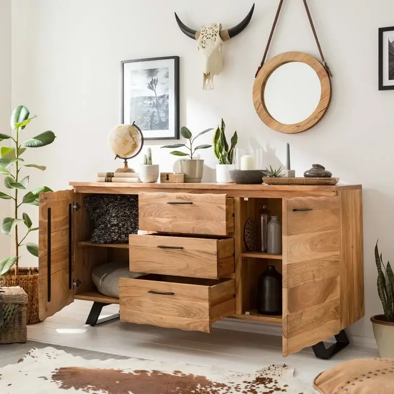 Loftscape Ars Natura Buffet Vardo – Acacia Massif / Métal – Acacia / Noir