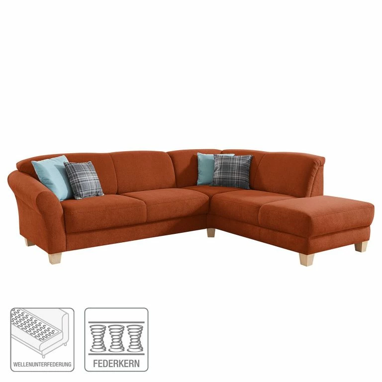 Loftscape Ars Natura Canapé D’angle Cebu – Marron Miel – Méridienne Longue à Droite (vue De Face) – Avec Réglage De La Profondeur D’assise