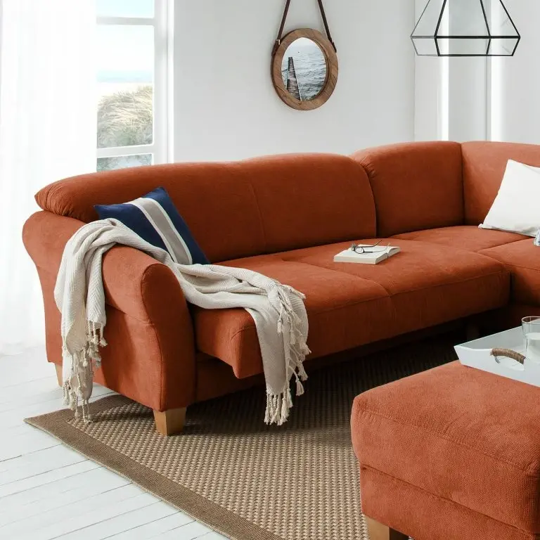 Loftscape Ars Natura Canapé D’angle Cebu – Marron Miel – Méridienne Longue à Droite (vue De Face) – Avec Réglage De La Profondeur D’assise