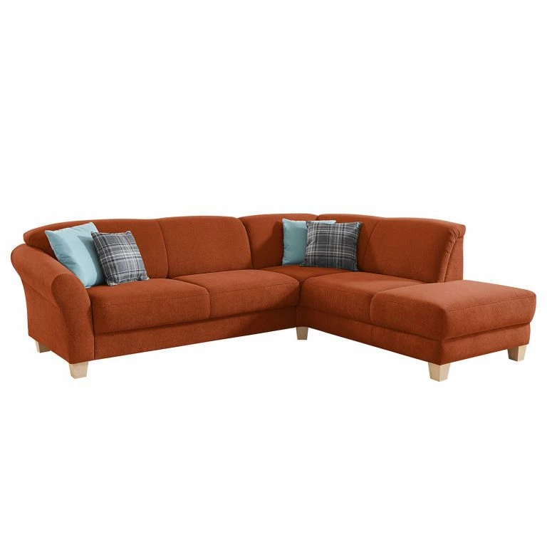 loftscape Ars Natura Canapé d’angle Cebu – Marron miel – Méridienne longue à droite (vue de face) – Avec réglage de la profondeur d’assise