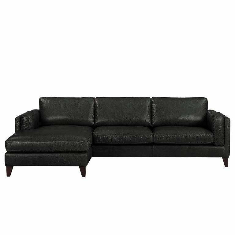 Loftscape Ars Natura Canapé D’angle Clonee – Cuir Véritable – Noir – Méridienne Courte à Gauche (vue De Face)