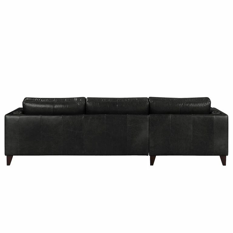 Loftscape Ars Natura Canapé D’angle Clonee – Cuir Véritable – Noir – Méridienne Courte à Gauche (vue De Face)