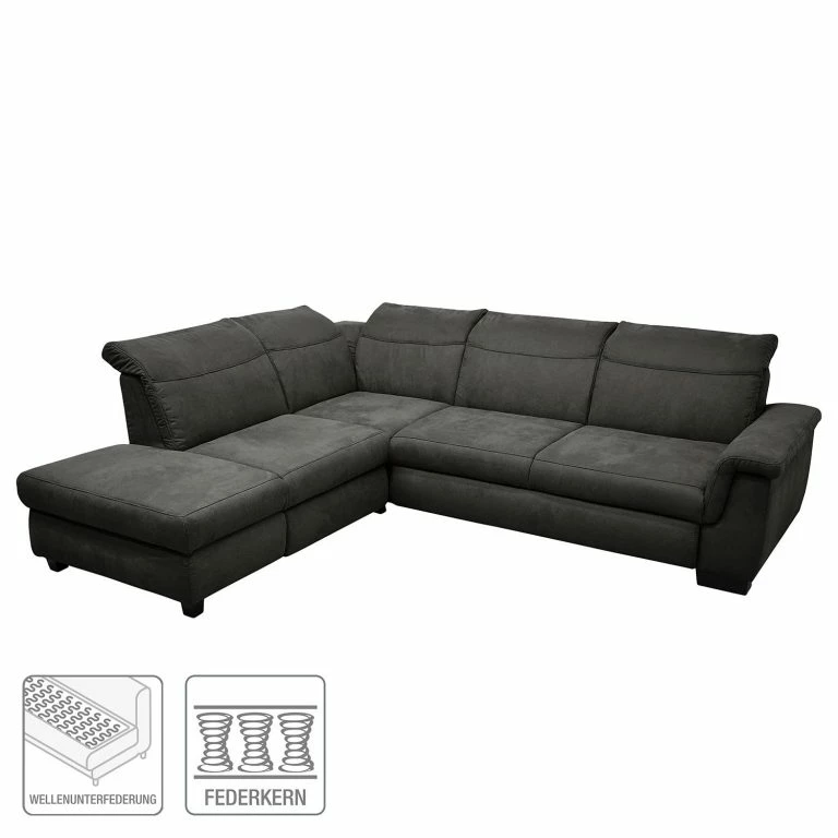 Loftscape Ars Natura Canapé D’angle Sunny Corner – Tissu Structuré – Gris Marron – Méridienne Longue à Gauche (vue De Face) – Appui-tête Réglable