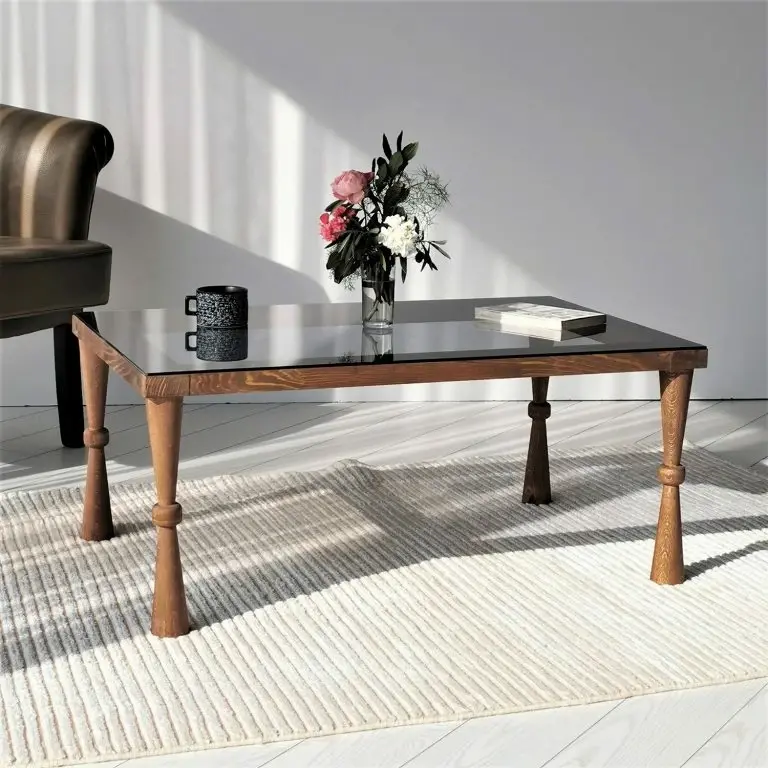 Loftscape Ars Natura Table Basse Donatella – Verre / Noyer Massif – Noir Fumé / Noyer Clair