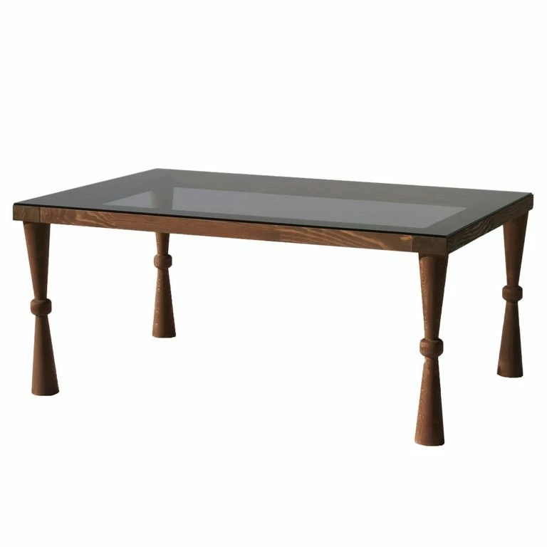 loftscape Ars Natura Table basse Donatella – Verre / Noyer massif – Noir fumé / Noyer clair