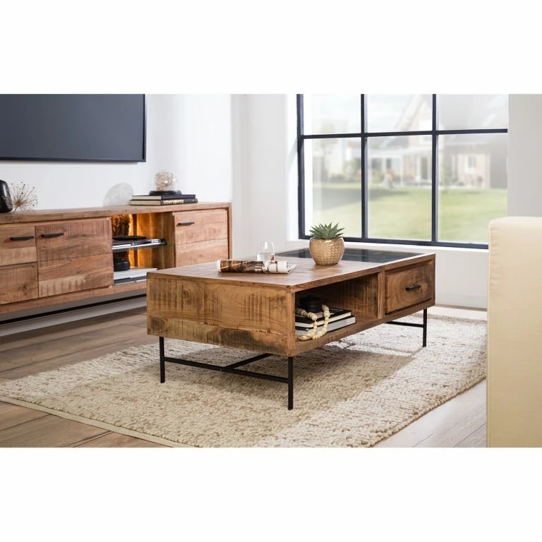 Loftscape Ars Natura Table Basse Roody II – Acacia Massif / Métal – Acacia / Noir