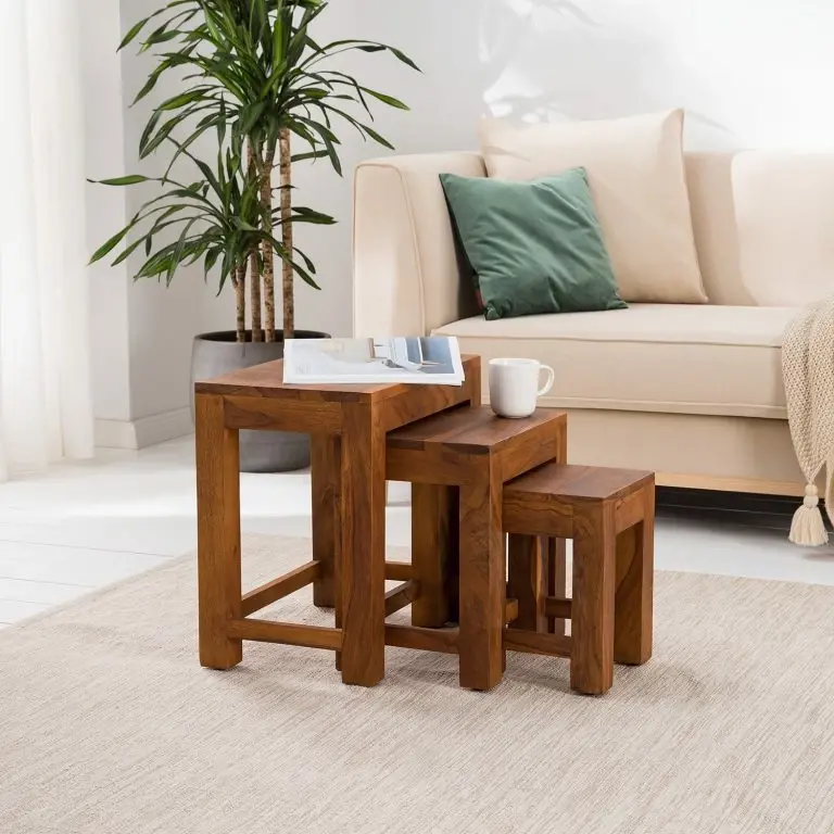 Loftscape Ars Natura Tables D’appoint Ohio (3 éléments) – Sheesham Massif Ciré