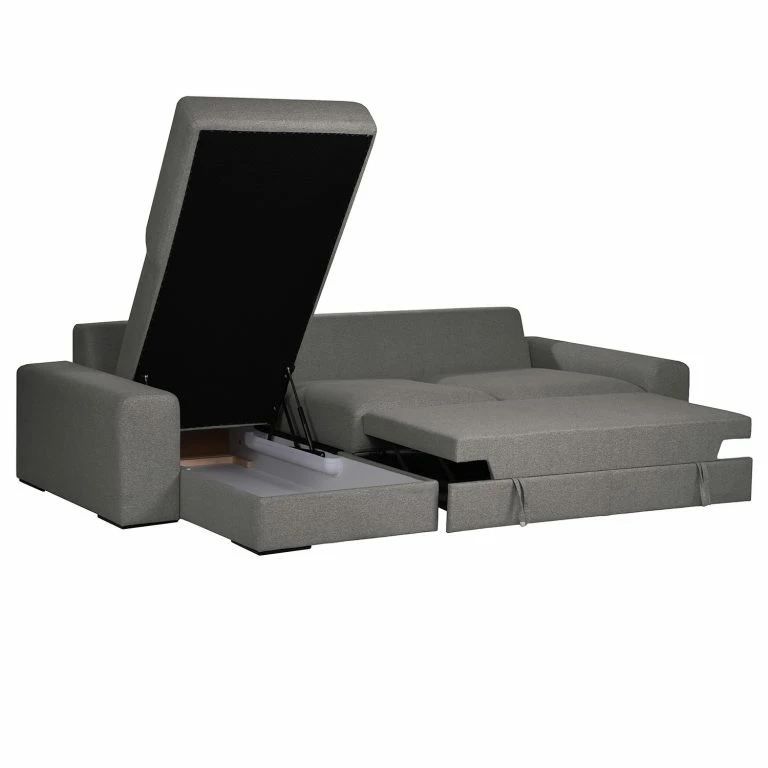 Loftscape Bizzarto Canapé D’angle Gurabo I – Tissu – Tissu Sogol: Gris Foncé – Méridienne Courte à Gauche (vue De Face) – Avec Fonction Couchage