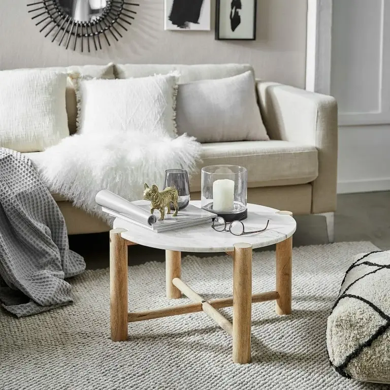 Loftscape Butlers Bout De Canapé MARVELOUS – Marbre / Bois De Manguier Massif – Naturel / Blanc