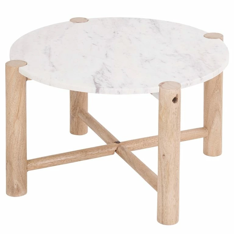 loftscape Butlers Bout de canapé MARVELOUS – Marbre / Bois de Manguier Massif – Naturel / Blanc