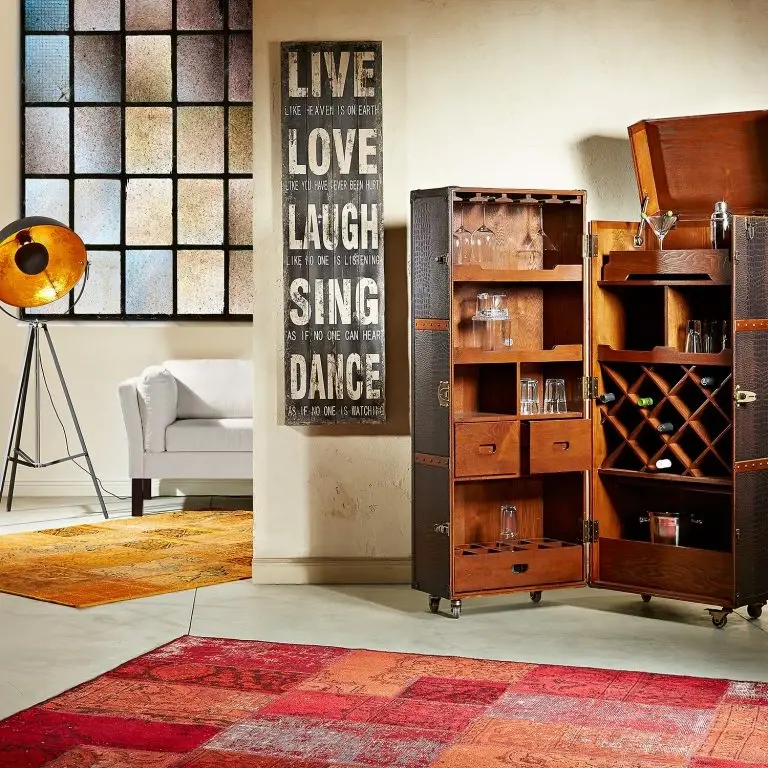 Loftscape Butlers Valise Bar HEMINGWAY – Cuir Aniline / Frêne Massif – Brun Foncé