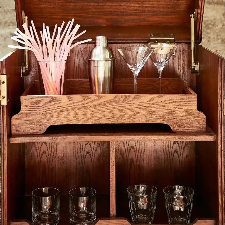 Loftscape Butlers Valise Bar HEMINGWAY – Cuir Aniline / Frêne Massif – Brun Foncé