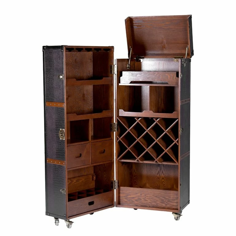 loftscape Butlers Valise bar HEMINGWAY – Cuir aniline / Frêne massif – Brun foncé