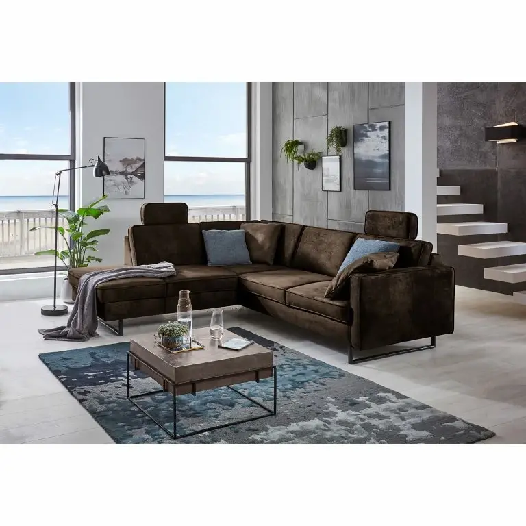 Loftscape Canapé D’angle Godow I – Microfibre Flavie: Marron Foncé – Méridienne Longue à Gauche (vue De Face)