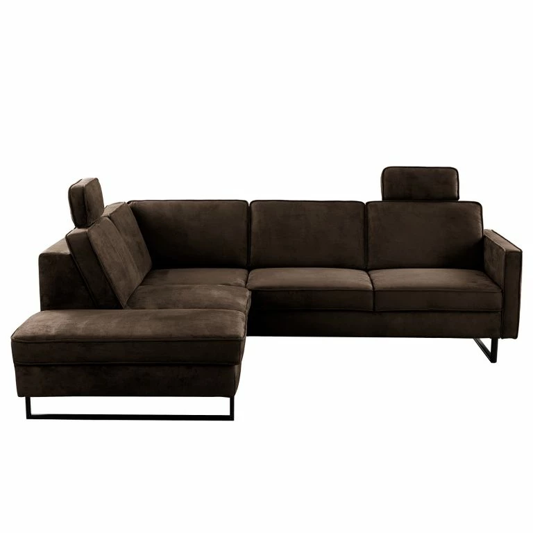 Loftscape Canapé D’angle Godow I – Microfibre Flavie: Marron Foncé – Méridienne Longue à Gauche (vue De Face)