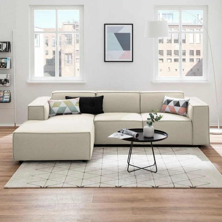 Loftscape Canapé D’angle Kinx I – Tissu Osta: Blanc Vieilli – Méridienne Courte à Gauche (vue De Face) – Sans Fonction