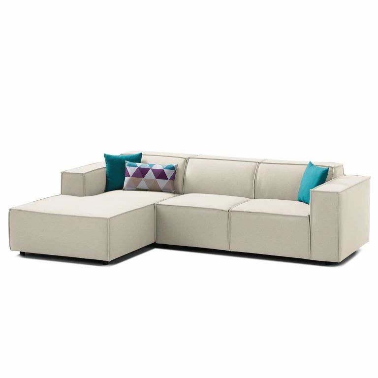 loftscape Canapé d’angle Kinx I – Tissu Osta: Blanc vieilli – Méridienne courte à gauche (vue de face) – Sans fonction