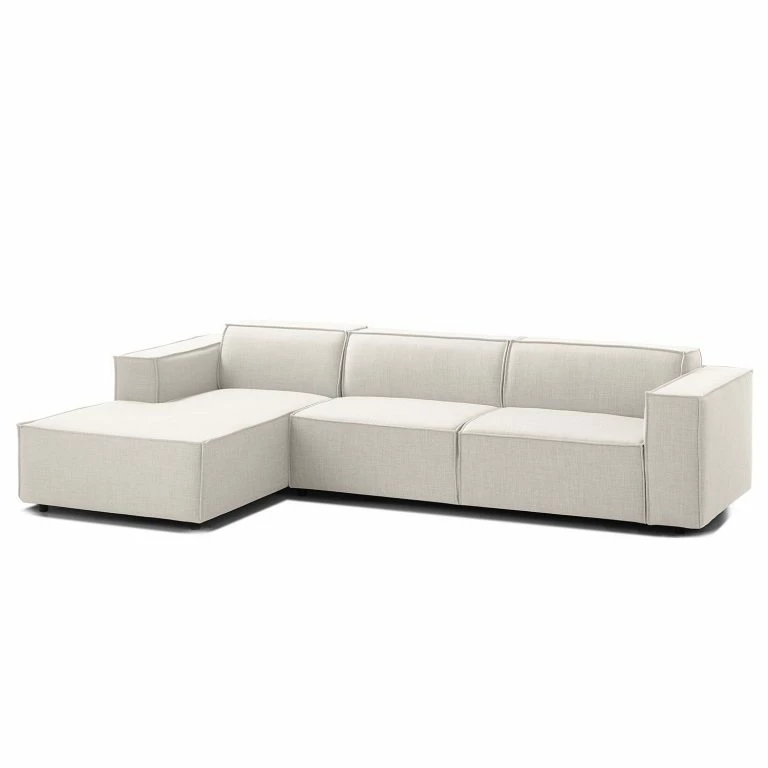 Loftscape Canapé D’angle Kinx II – Tissu Milan : Blanc Vieilli – Méridienne Courte à Gauche (vue De Face) – Sans Fonction