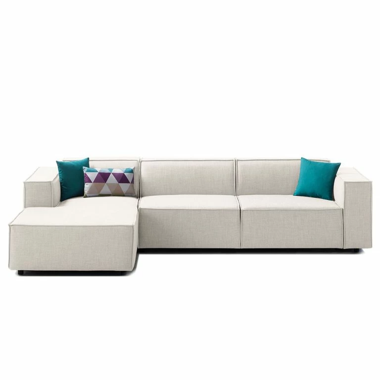 Loftscape Canapé D’angle Kinx II – Tissu Milan : Blanc Vieilli – Méridienne Courte à Gauche (vue De Face) – Sans Fonction