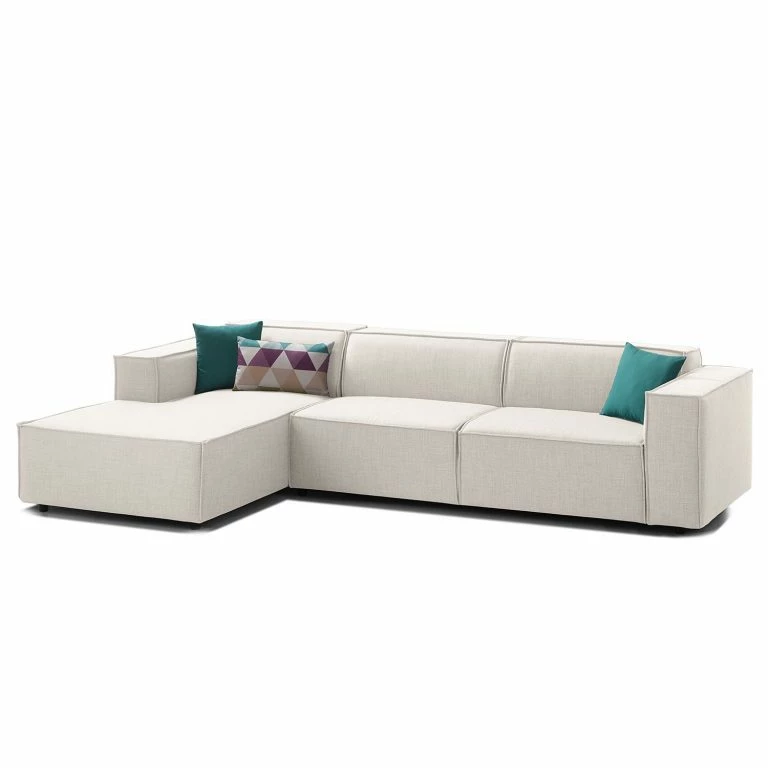 loftscape Canapé d’angle Kinx II – Tissu Milan : Blanc vieilli – Méridienne courte à gauche (vue de face) – Sans fonction