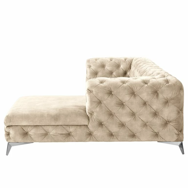 Loftscape Canapé D’angle Merlin II – Velours Tomi: Créme – Méridienne Courte à Droite (vue De Face)