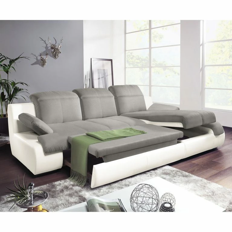 Loftscape Cotta Canapé D’angle Delsbo (convertible) – Blanc / Gris – Méridienne Courte à Droite (vue De Face)