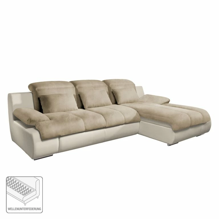 Loftscape Cotta Canapé D’angle Delsbo (convertible) – Imitation Cuir / Microfibre – Crème / Beige – Méridienne Courte à Droite (vue De Face)