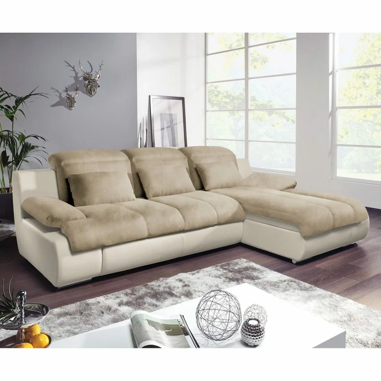 Loftscape Cotta Canapé D’angle Delsbo (convertible) – Imitation Cuir / Microfibre – Crème / Beige – Méridienne Courte à Droite (vue De Face)