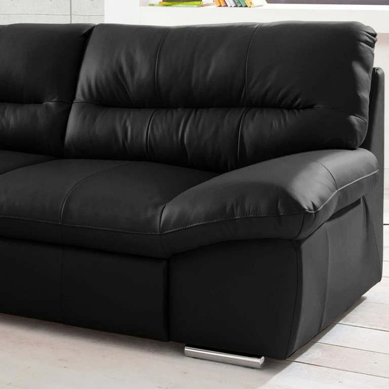 Loftscape Cotta Canapé D’angle Doug – Cuir Ramsa : Noir – Méridienne Longue à Gauche (vue De Face)
